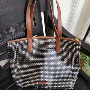 Fossil Black, White and Brown Patterned Rachel Tote